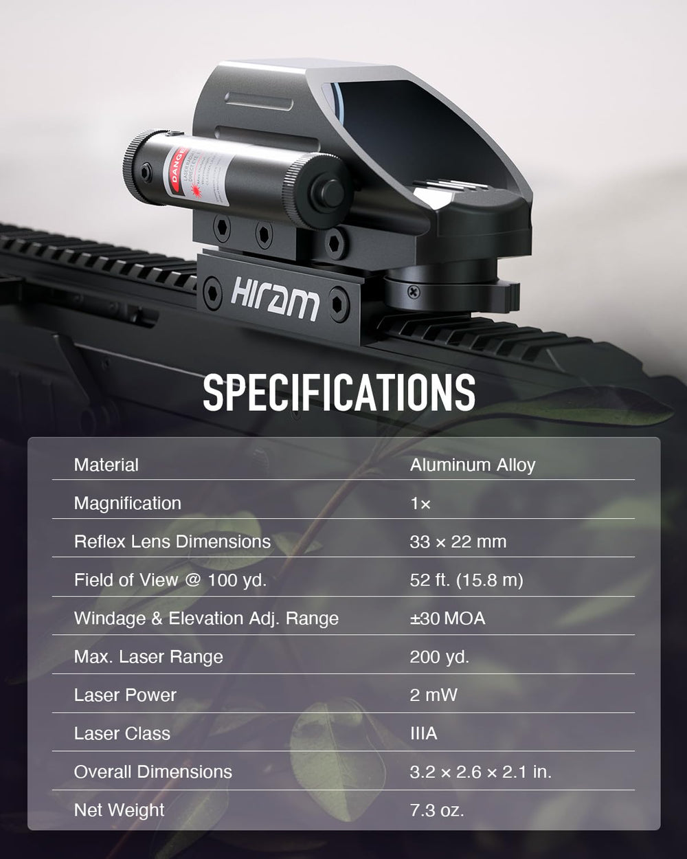 Hiram reticle illumination demo in red and green showing visibility in varied light