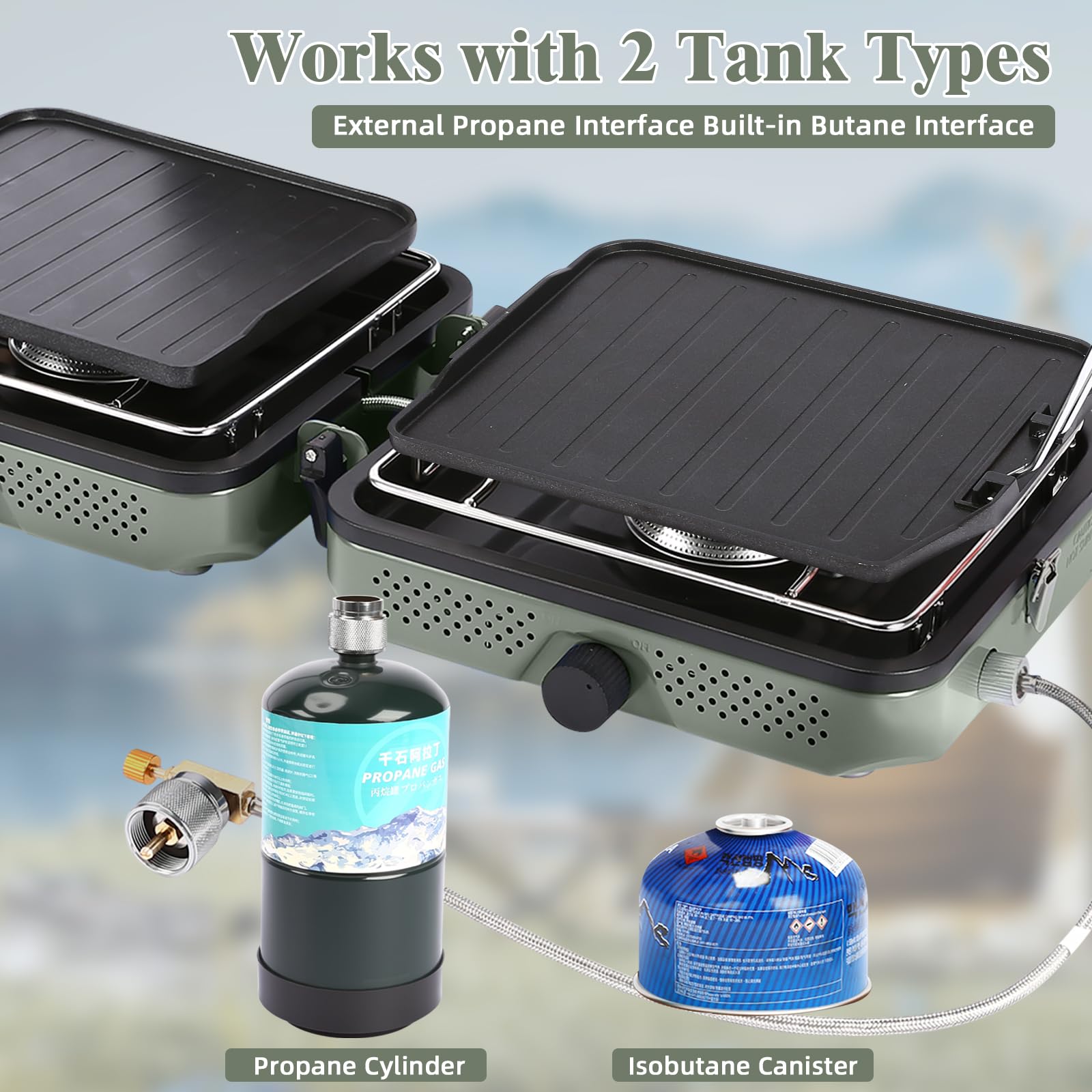 Hisencn stove next to water bottle showing compact size and scale