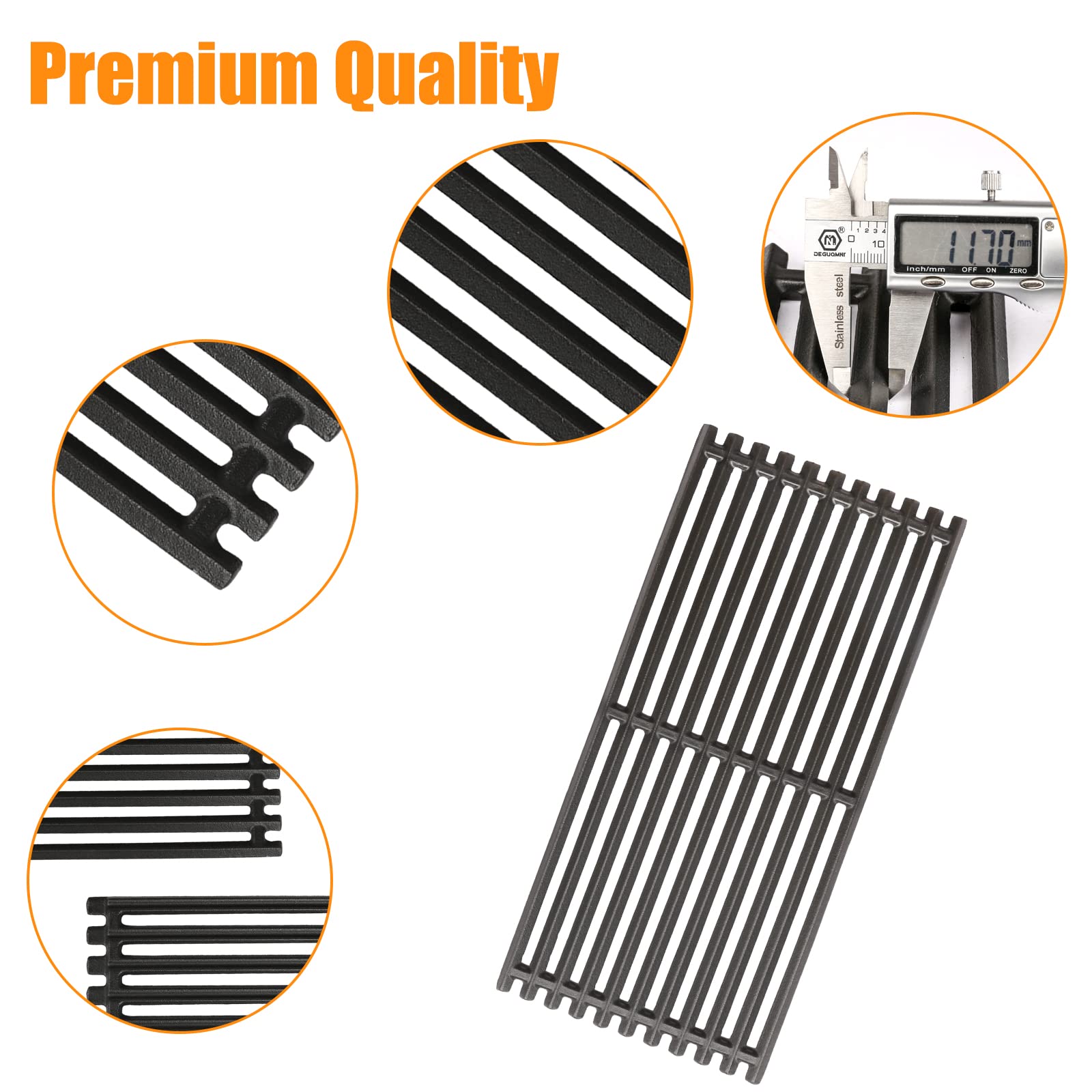 Hisencn grates beside ruler showing 17 by 7.7 inch dimensions for correct fit