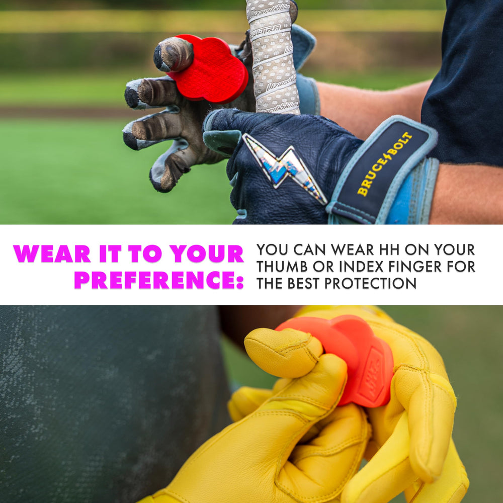 Hit Hero V2 worn on index finger outside glove reducing sting and jams