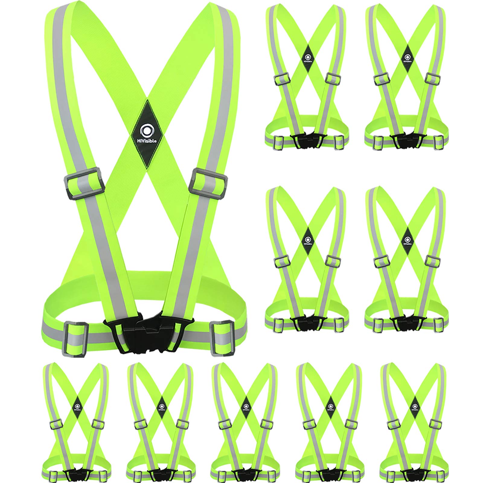 HiVisible front view of 10-pack straps showing included set and colors for quick group distribution