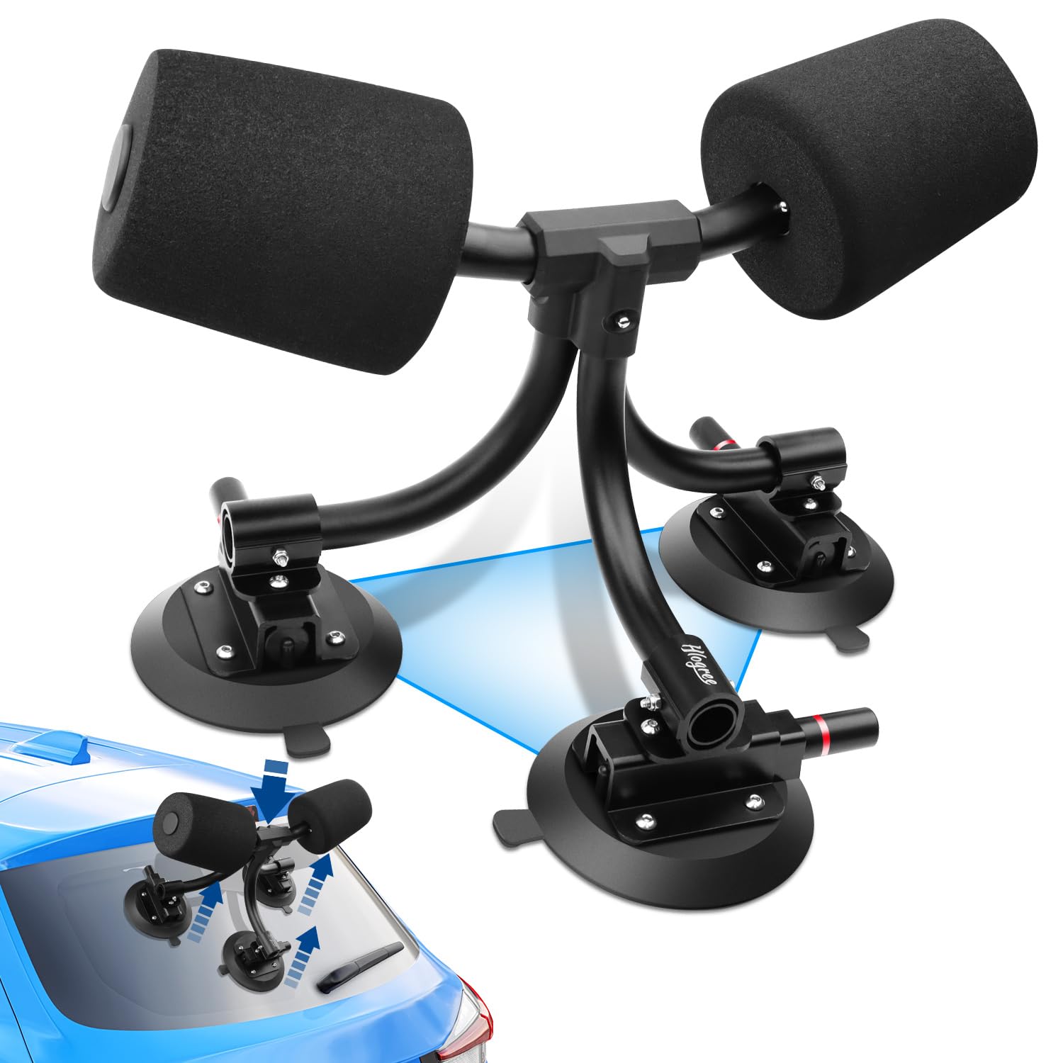 HLOGREE front view of kayak roller showing stable triangular suction base and easy setup