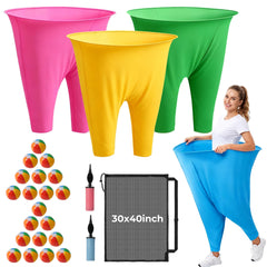 Hmenbiz front view of four oversized granny pants showing fit and colors for group play