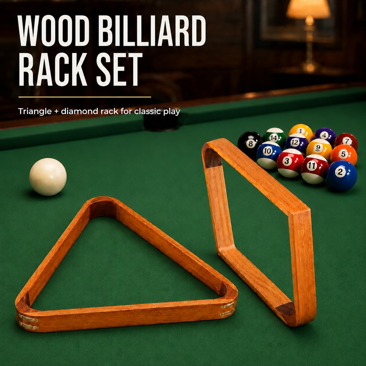 HMQQ triangle rack holding 15 billiard balls for fast, reliable breaks