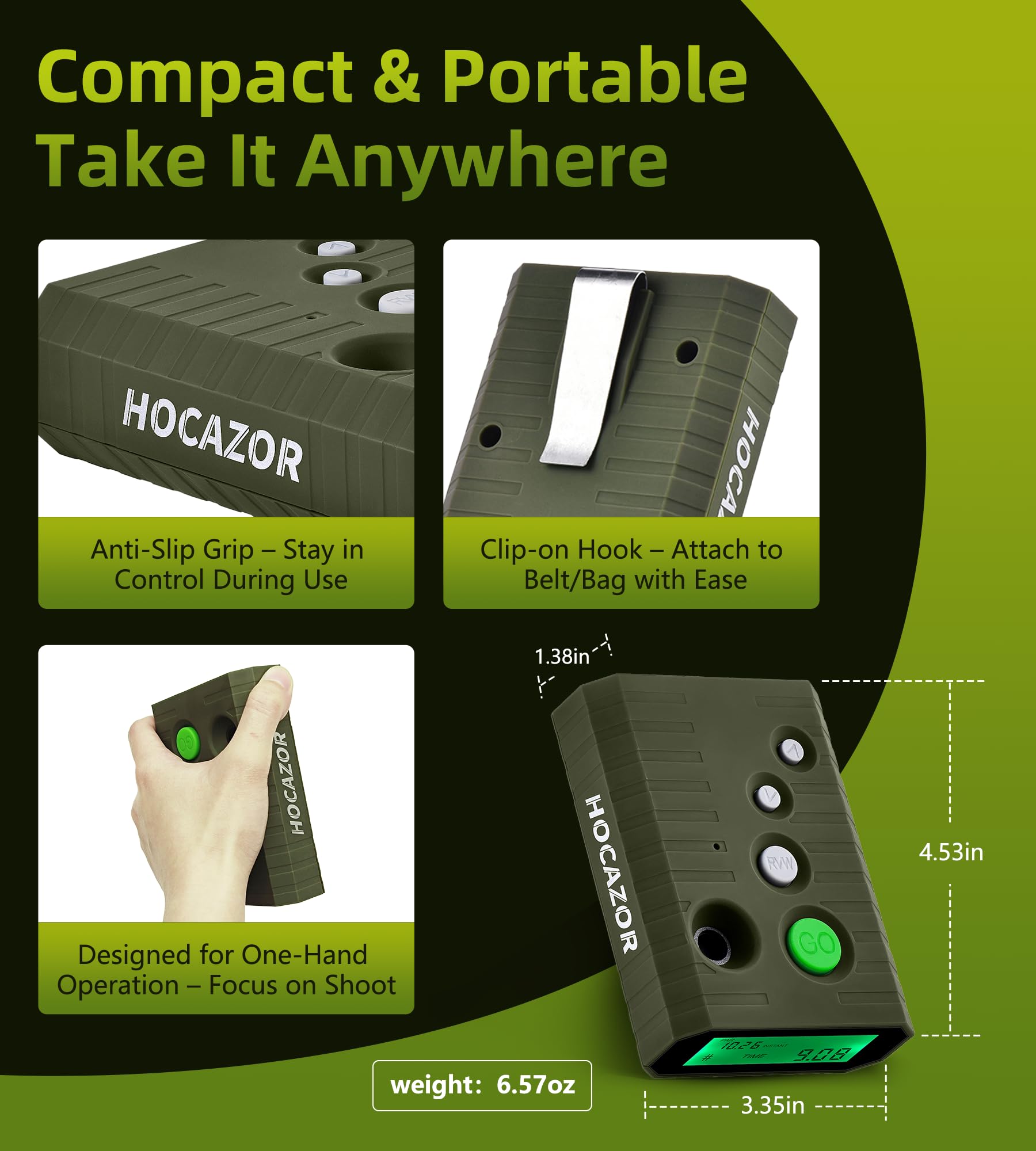 Hocazor HT01 in hand to show compact scale and portability