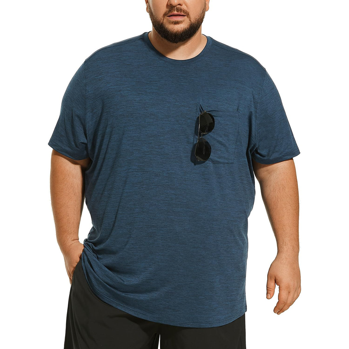 HOdo front view of big and tall swim shirt showing relaxed fit and sun protection
