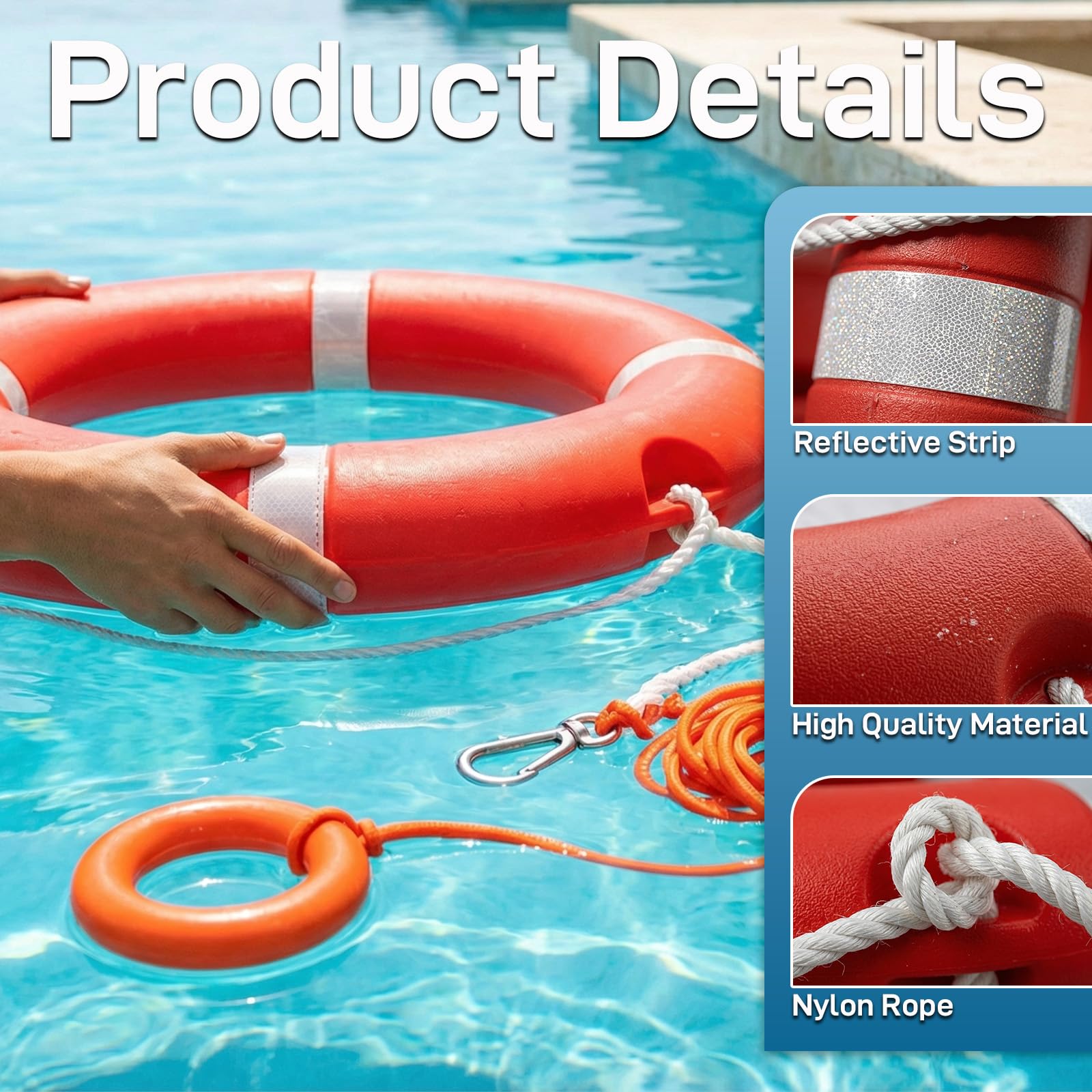 HOENCRAFT detail of 98.4 ft braided floating rope demonstrating strong, abrasion-resistant line