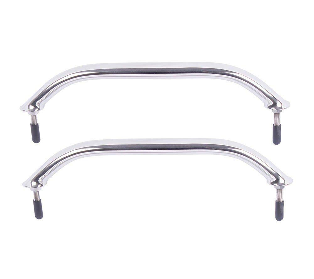 Hoffen polished grab bar front view showing sleek oval profile and marine finish