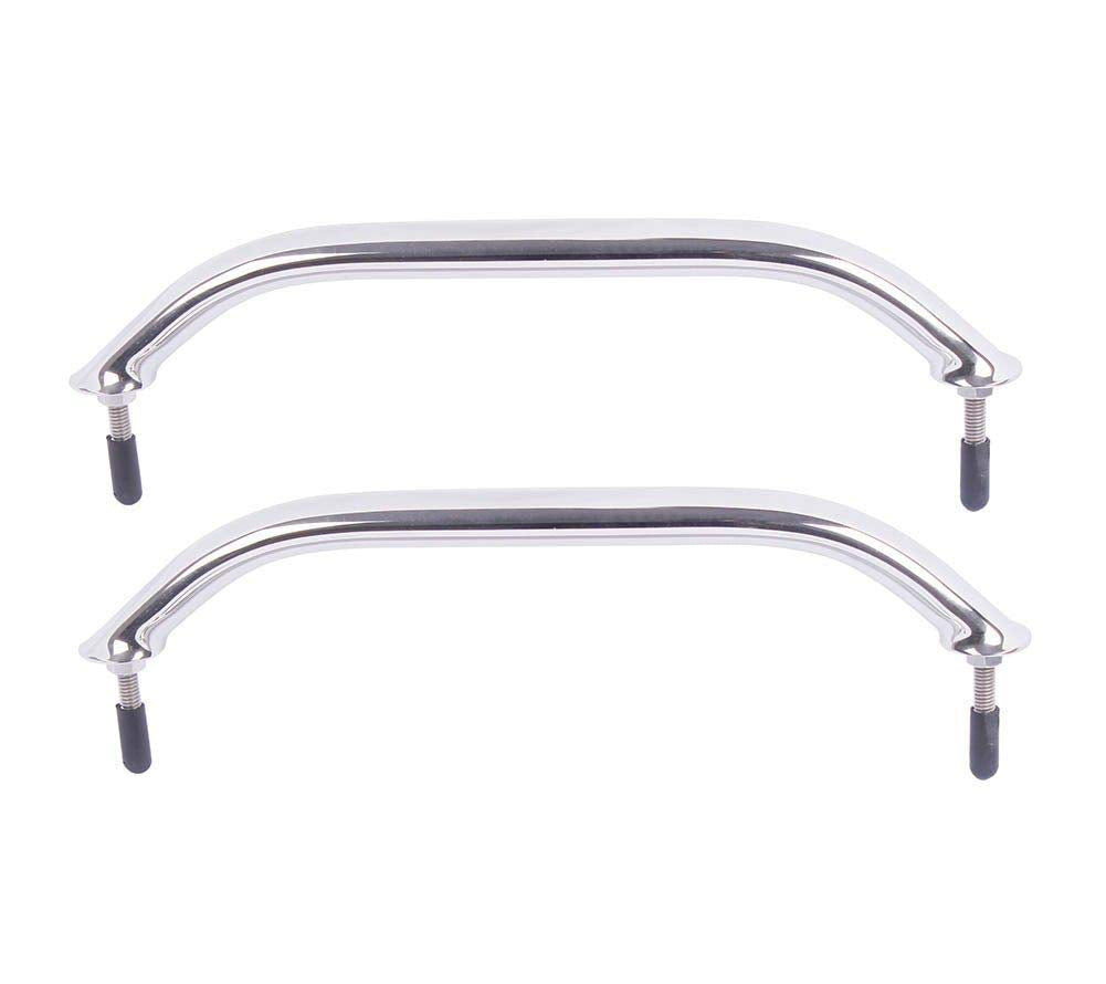 Hoffen polished grab bar front view showing sleek oval profile and marine finish