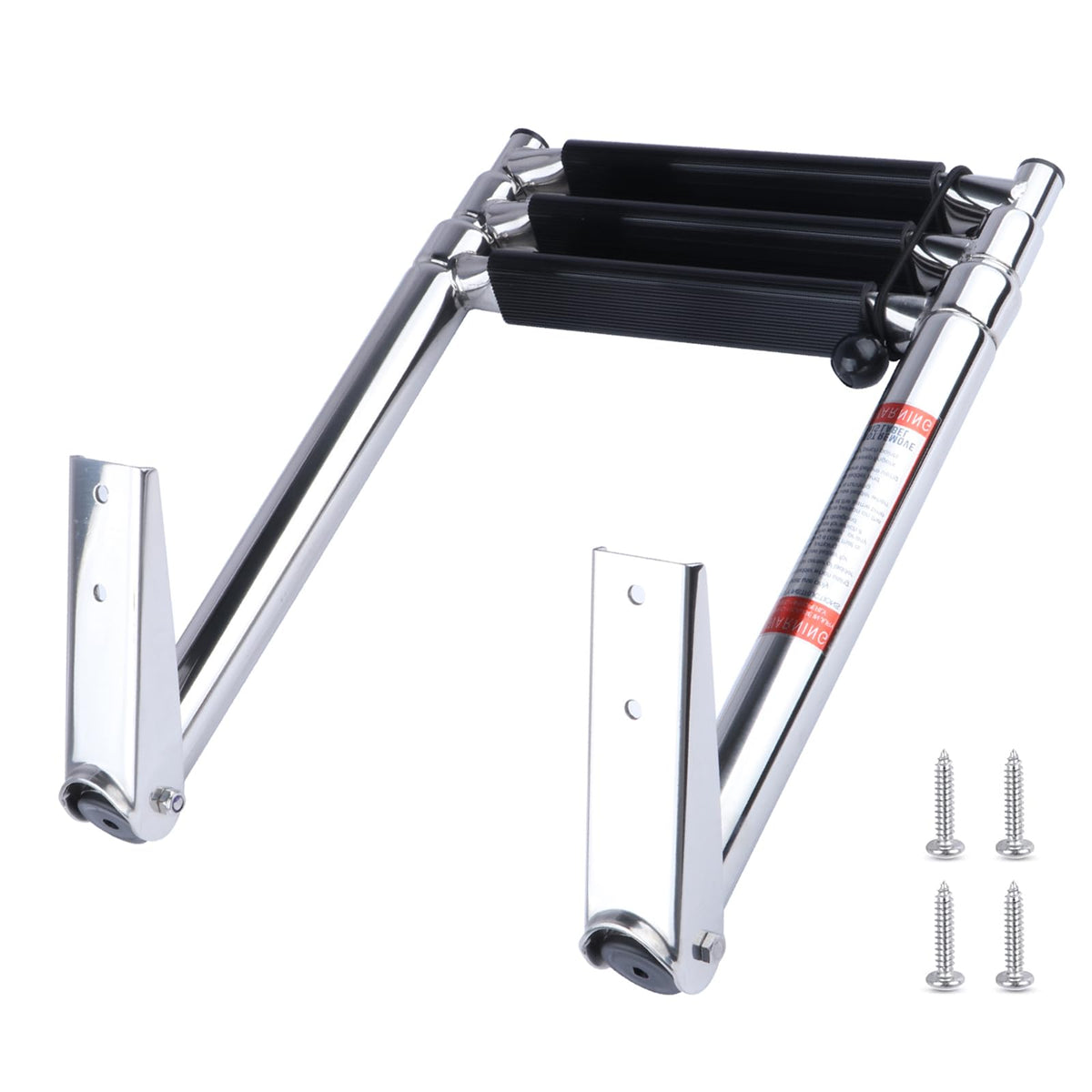 Hoffen 3-step ladder front view showing sturdy stainless-steel build and compact form