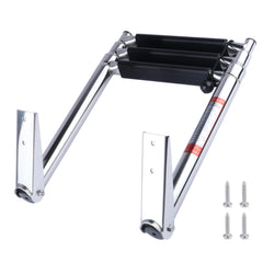 Hoffen 3-step ladder front view showing sturdy stainless-steel build and compact form