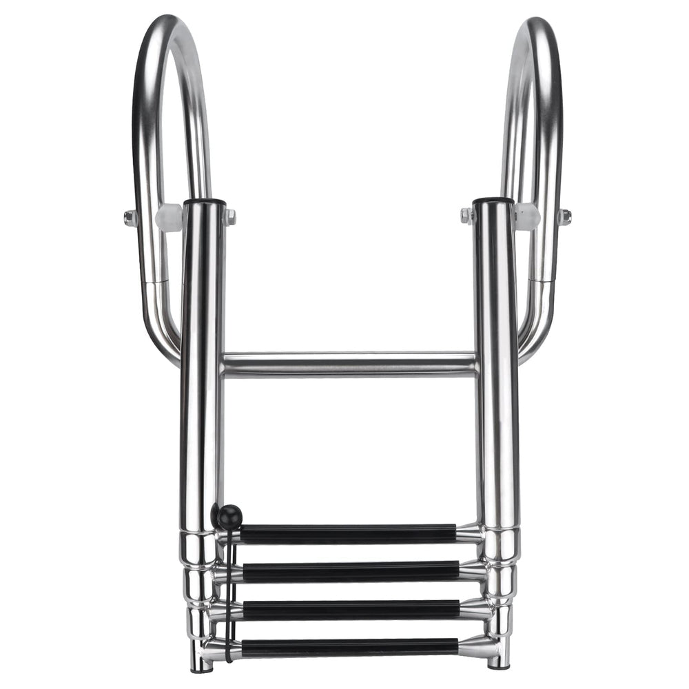Hoffen reusable bungee strap holding ladder stowed to prevent movement