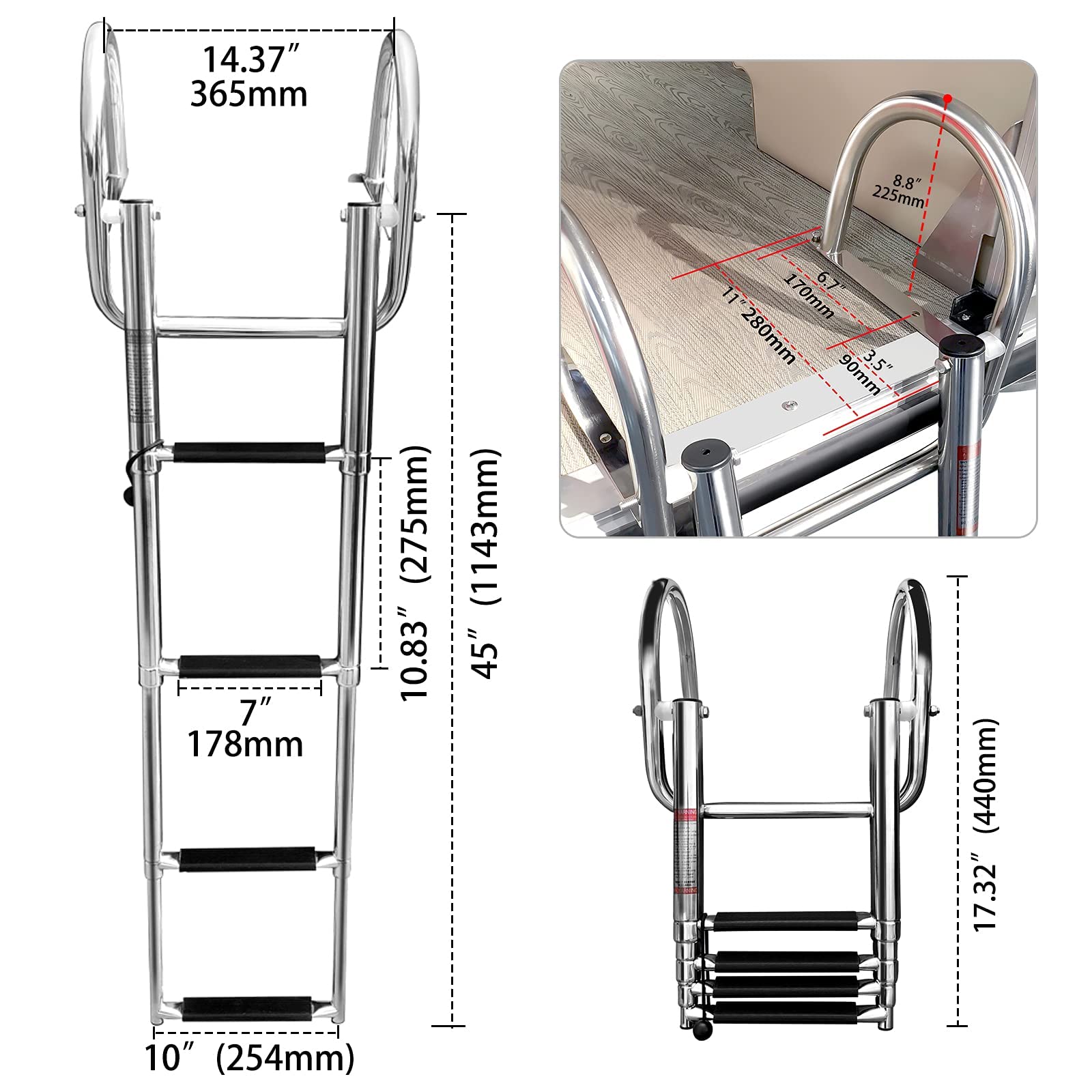 Hoffen close-up of telescoping step offering extra-wide stable footing