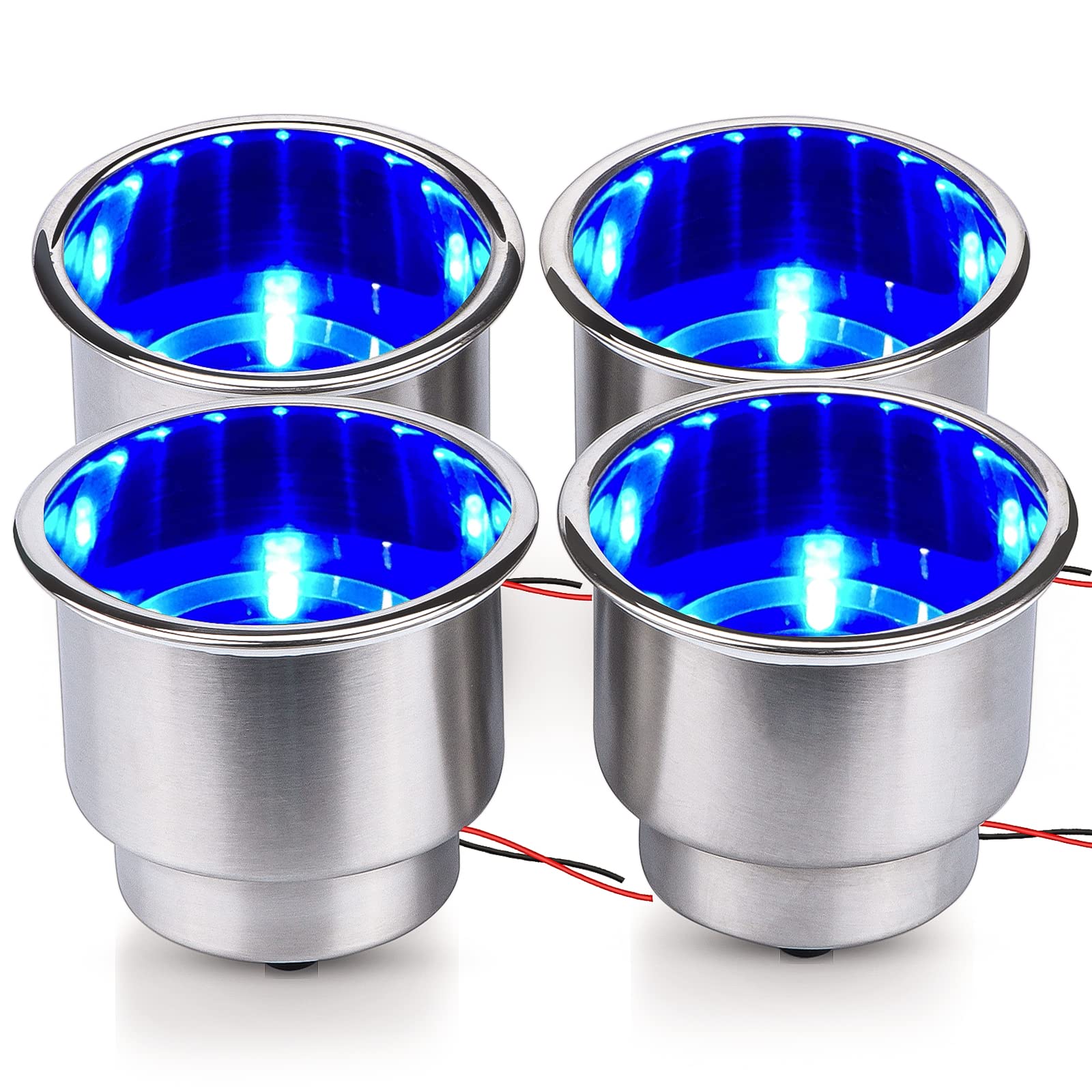 Hoffen front view of four stainless steel cup holders showing sturdy finish and neat install