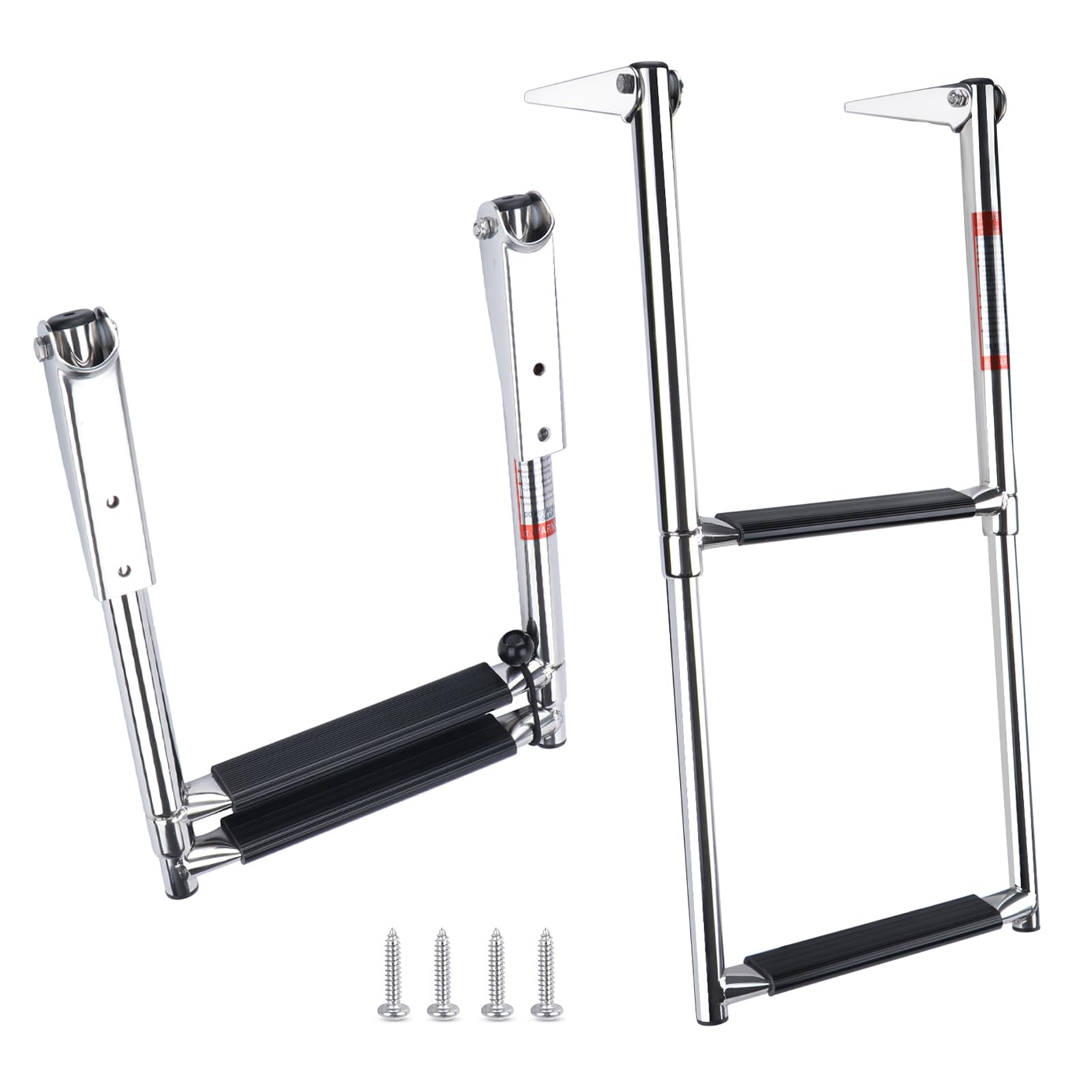 Hoffen front view folded ladder showing compact stowage and sleek finish