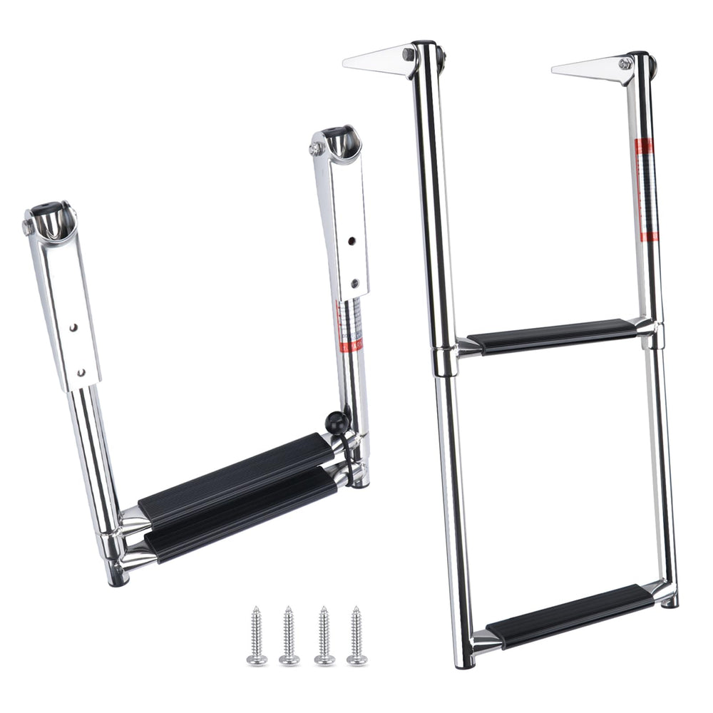 Hoffen front view folded ladder showing compact stowage and sleek finish
