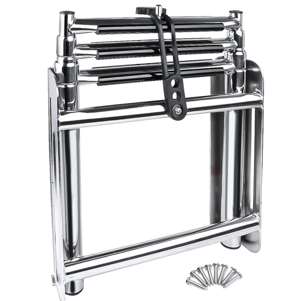 Hoffen ladder folded under platform demonstrating space-saving stowage benefit