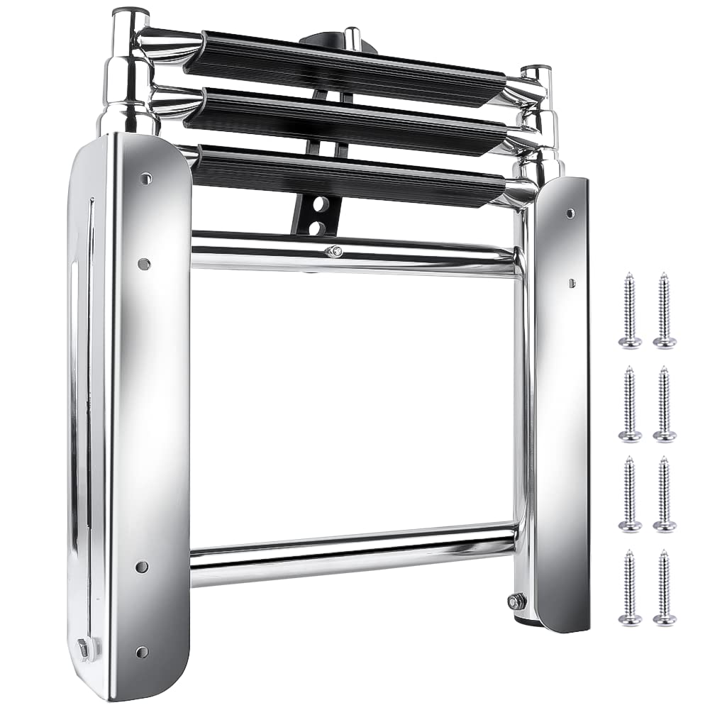 Hoffen pontoon ladder front view shows sturdy build and compact profile