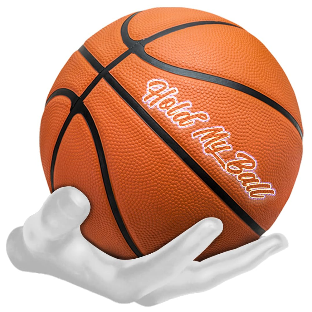 Hold My Ball front view showing white hand mount and secure ball display benefit