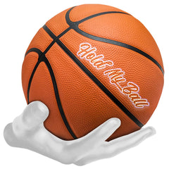 Hold My Ball front view showing white hand mount and secure ball display benefit