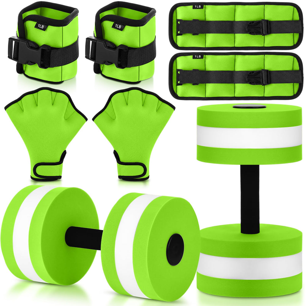Hollowfly front layout showing all six aqua fitness pieces and kit organization