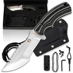Holtzman's Gorilla Survival Baby Tracker front view showing blade and sheath for reliable outdoor cutting