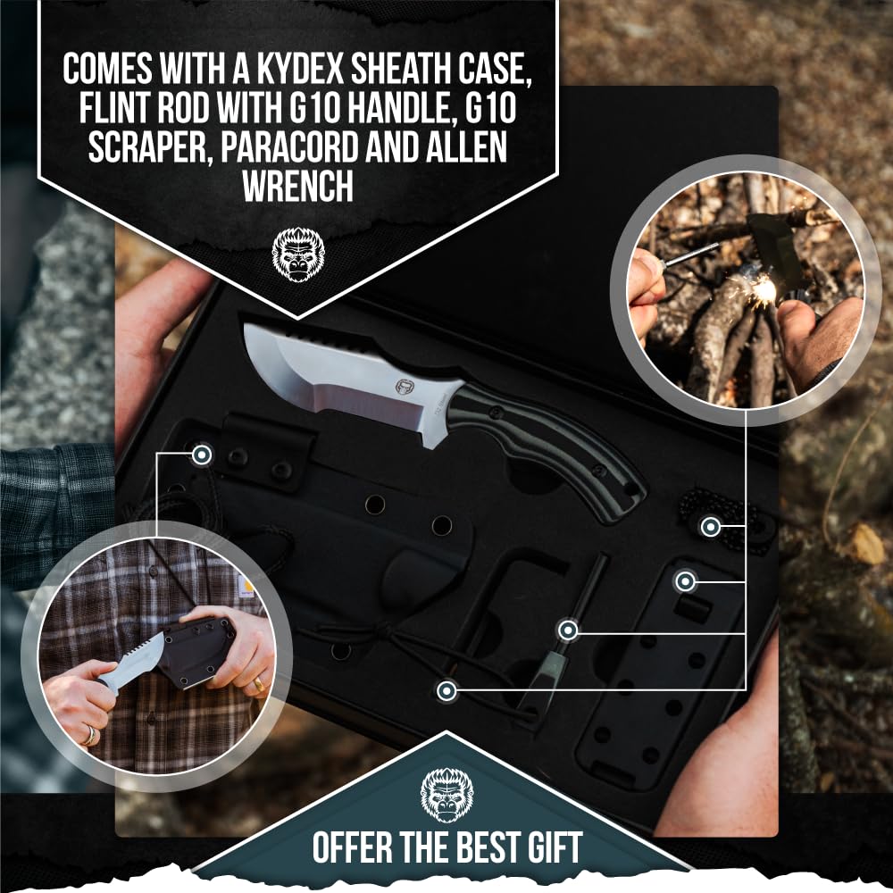 Holtzman's Gorilla Survival fire starter and tools arranged to show quick spark-start capability
