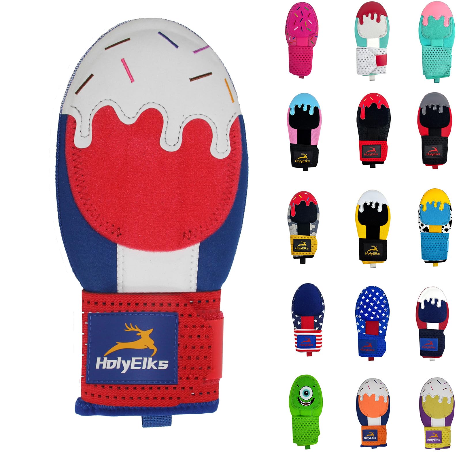HolyElks front view showing mitt shape and branding for clear product ID
