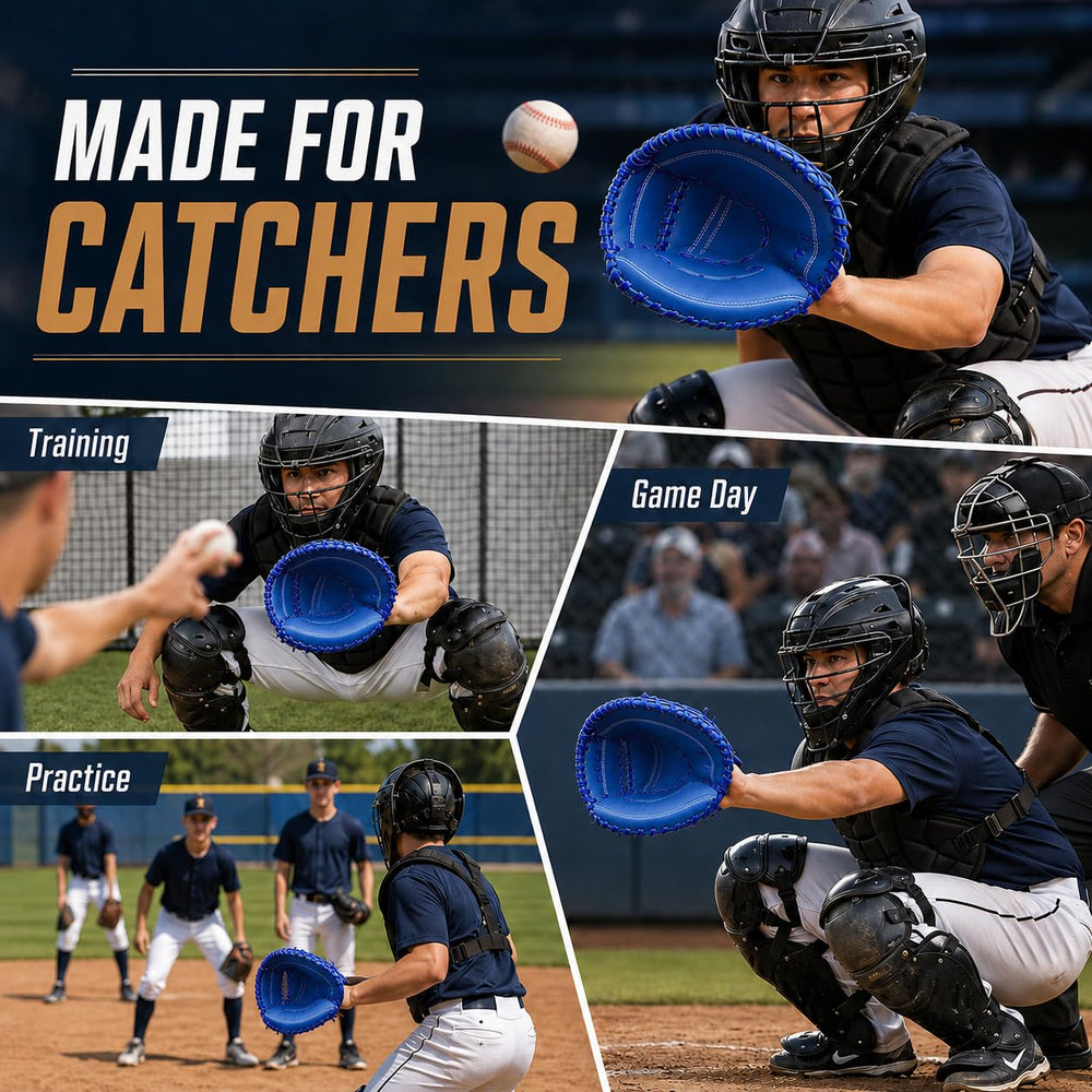 HolyElks mitt beside baseball illustrating size, scale, and catch-ready pocket