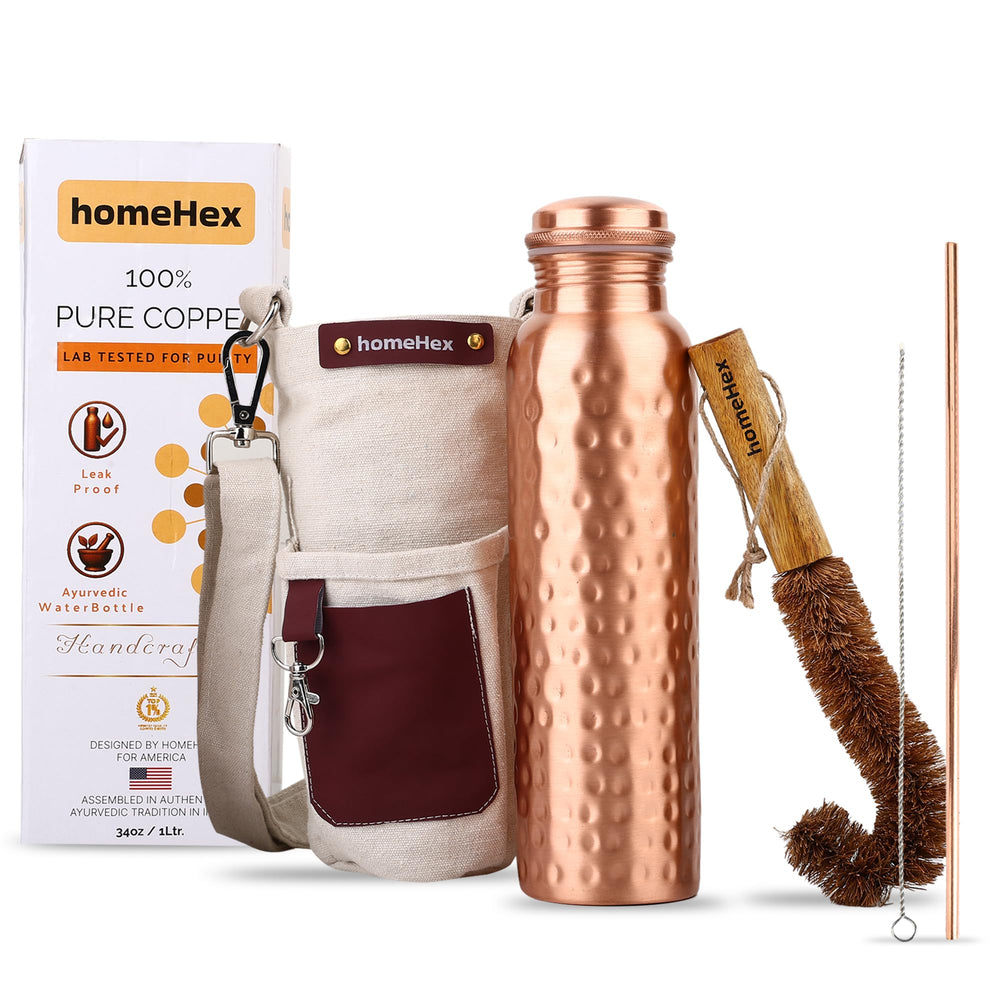 homeHex hammered bottle front view showing elegant finish and easy grip benefit