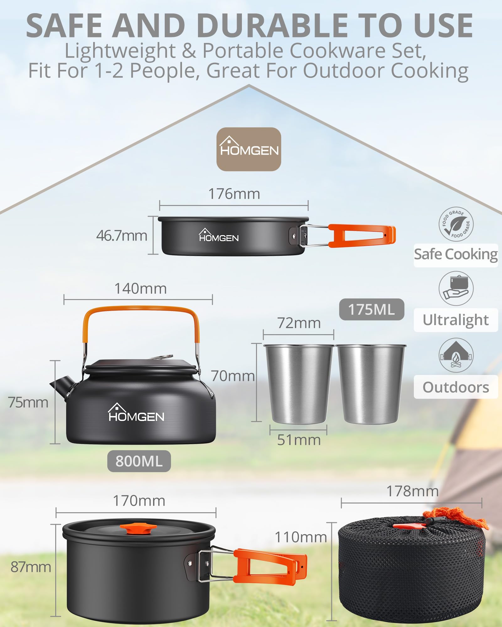 HOMGEN nesting stack packed tightly to save space for efficient backpack storage