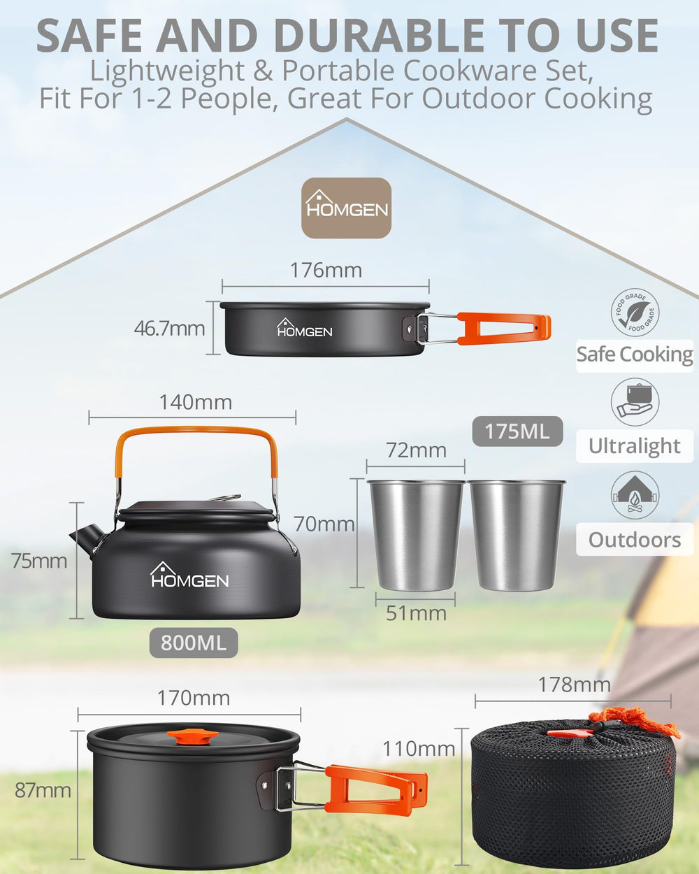 HOMGEN nesting stack packed tightly to save space for efficient backpack storage