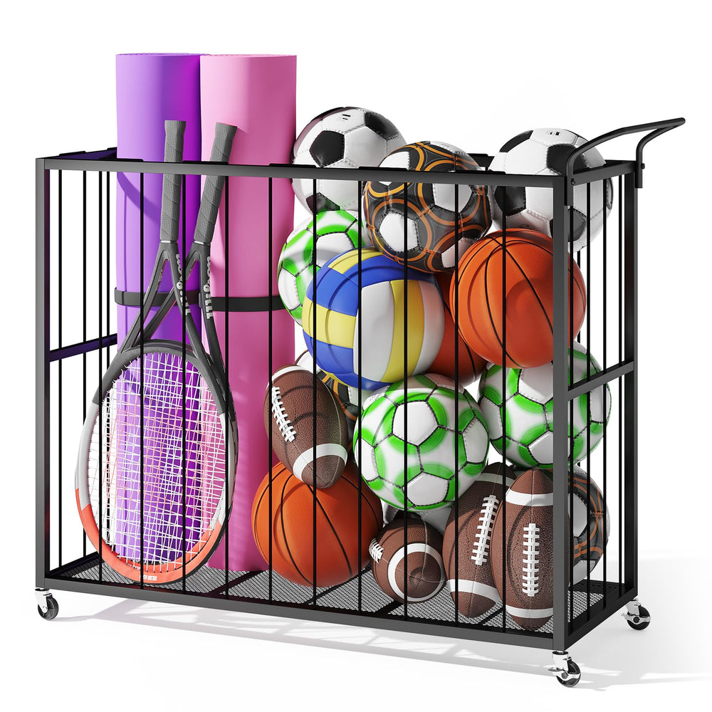 Homsorout front view of black rolling ball cart shows neat organization and quick access