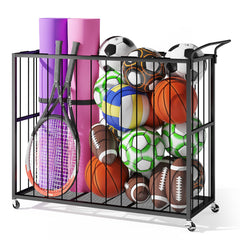 Homsorout front view of black rolling ball cart shows neat organization and quick access