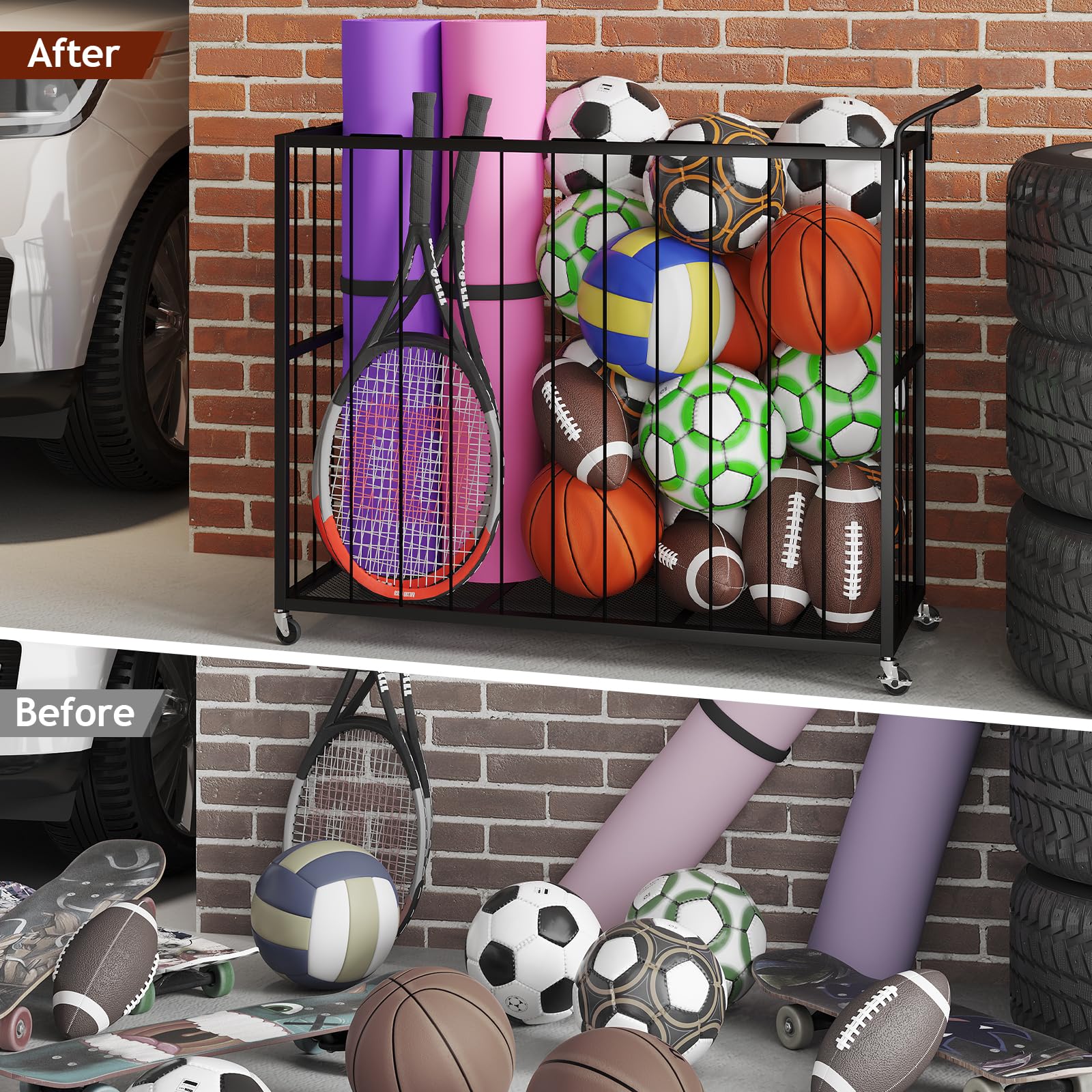 Homsorout lifestyle garage setup displaying tidy storage and improved floor safety