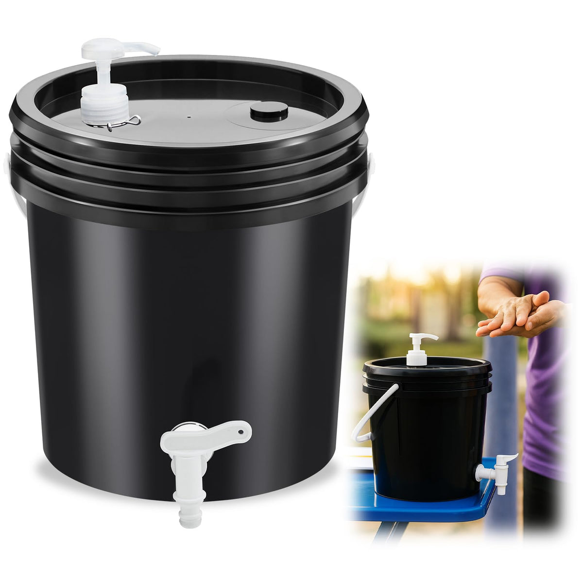 Honeydak front view of the portable hand wash station showing compact design and easy setup benefit