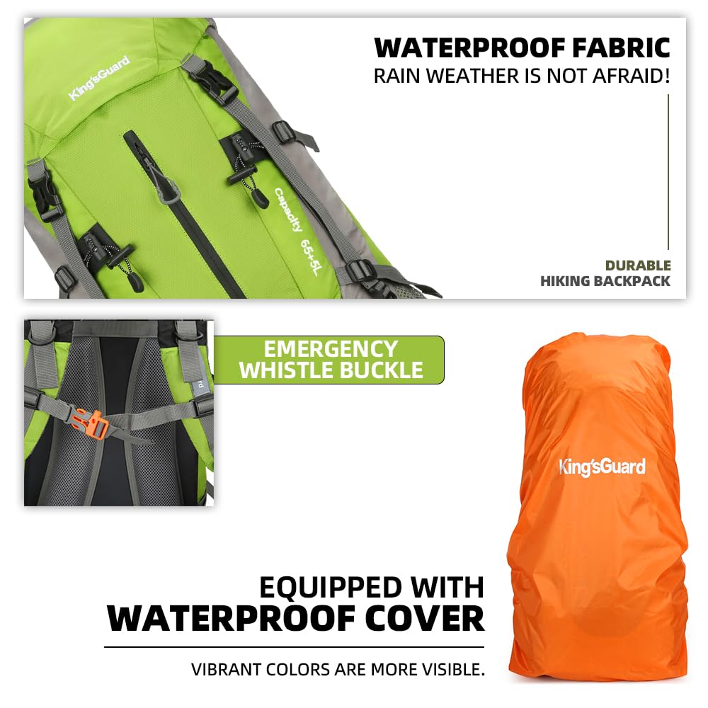 HongXingHai packed backpack next to trekking poles illustrates true 70L capacity and scale