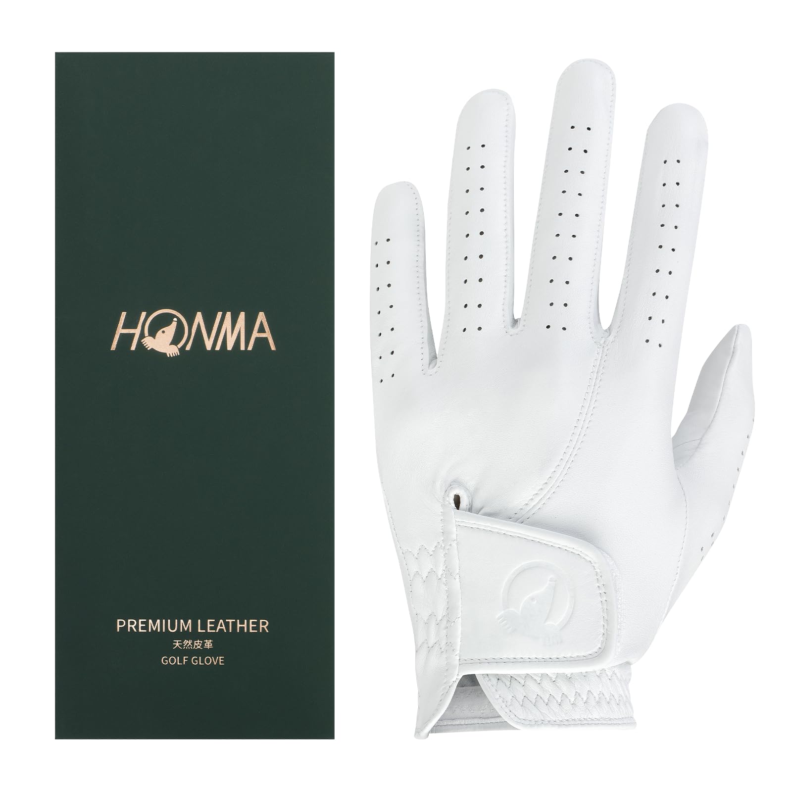Honma glove palm close-up highlighting full-coverage sheepskin grip benefit
