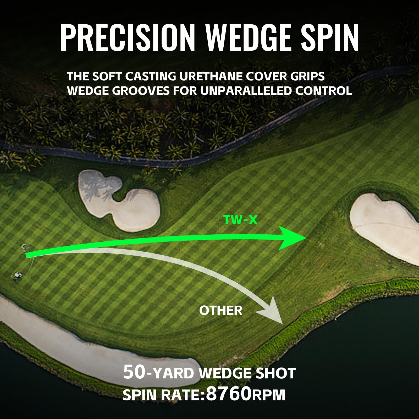 Honma TW-X approach shot impact showing strong spin and greenside stopping power