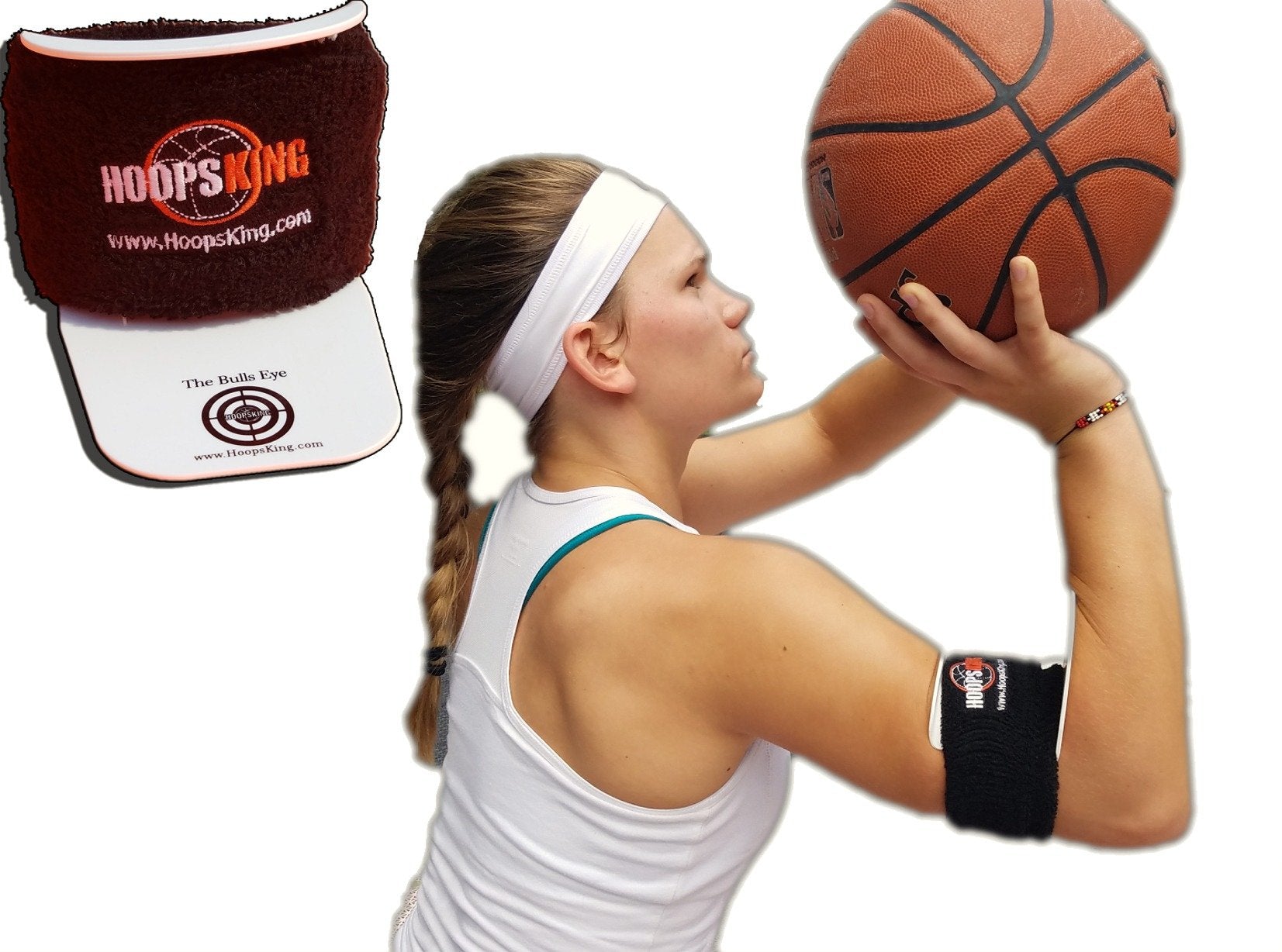 HOOPSKING BullsEye front view showing shape and 90° elbow stop for consistent form