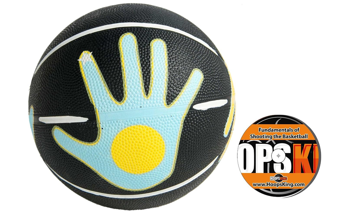 HOOPSKING front view of ball showing hand guides and brand, helps learning grip