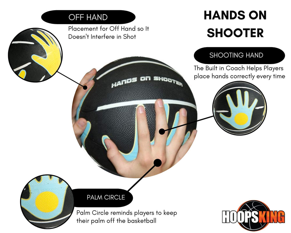 HOOPSKING ball in use with player shooting to practice consistent hand placement