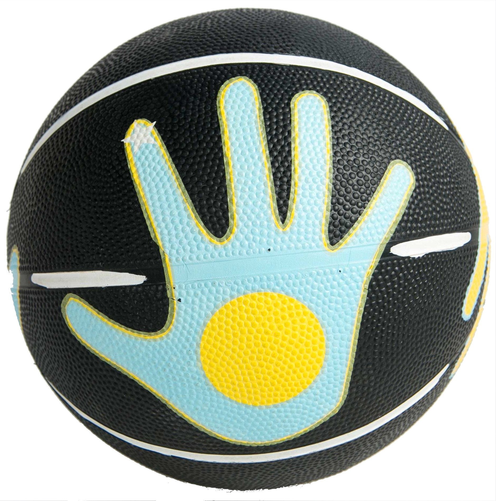 HOOPSKING close-up of yellow left-hand guide helping left-handed shooters learn form