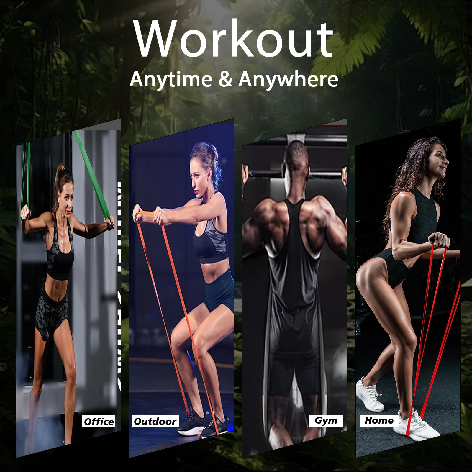 HOOTO bands arranged in a home gym to showcase versatile workouts
