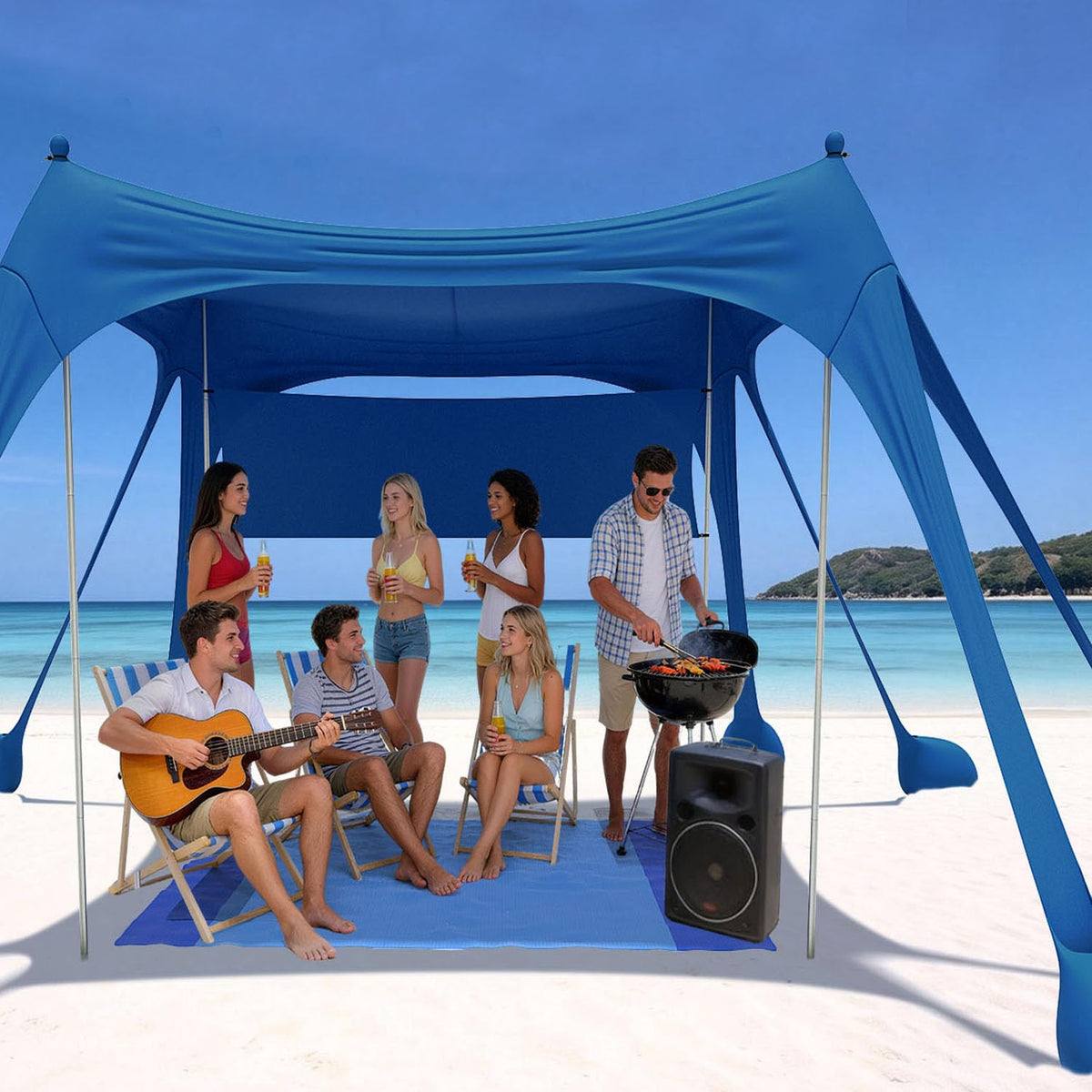 HOPERAN beach tent front view showing shaded area and UPF50+ protection