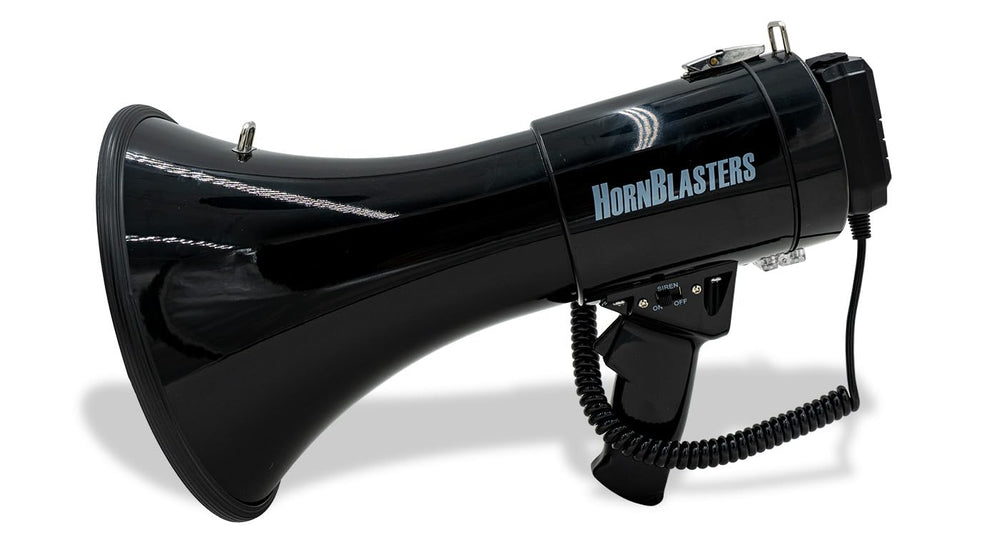 HornBlasters megaphone in use at event demonstrating clear crowd communication