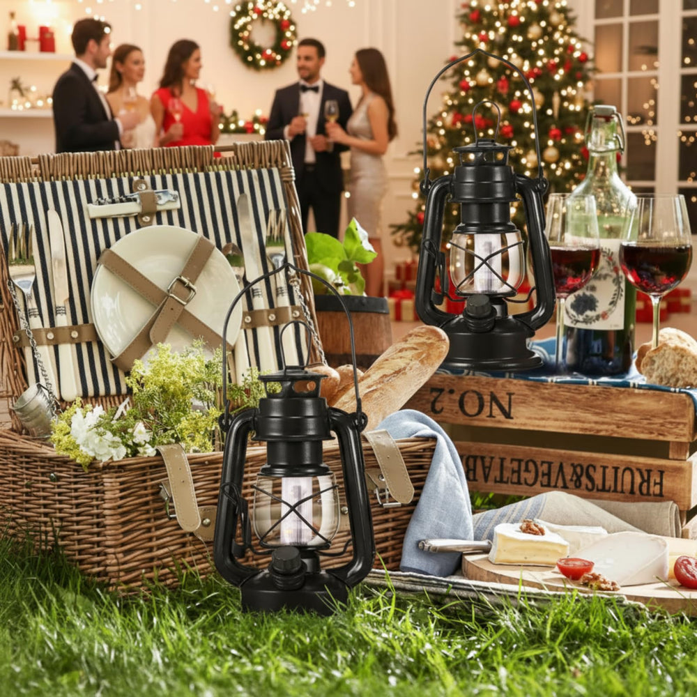 Hortsun lantern used as table centerpiece to create cozy rustic ambiance