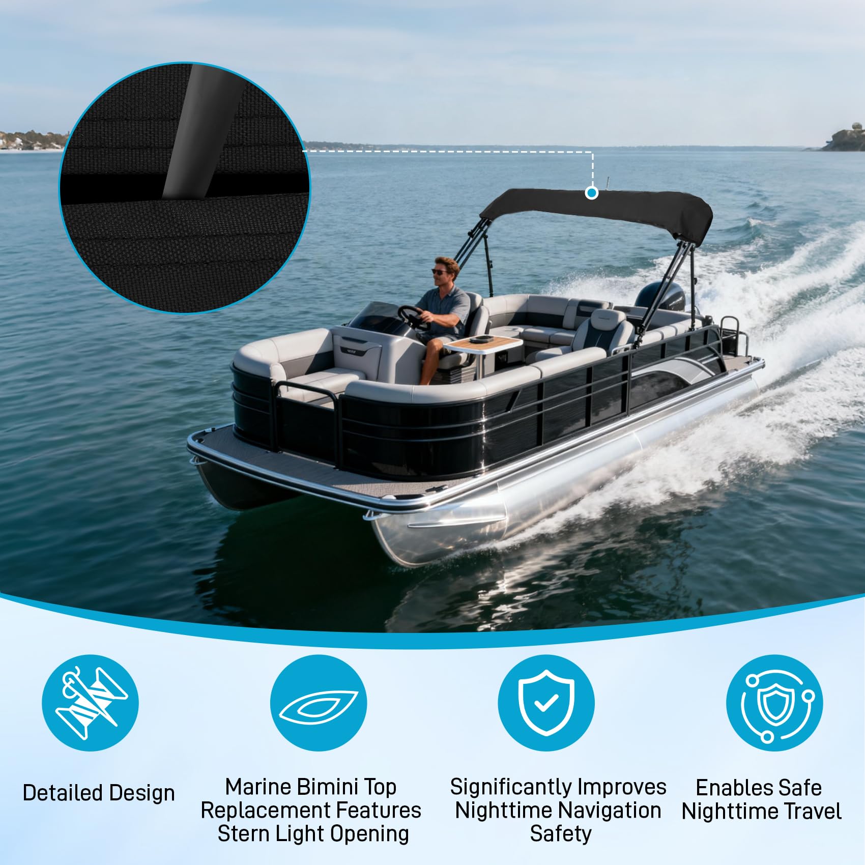 Hosile scale comparison showing cover width and fit for large Bimini tops benefit