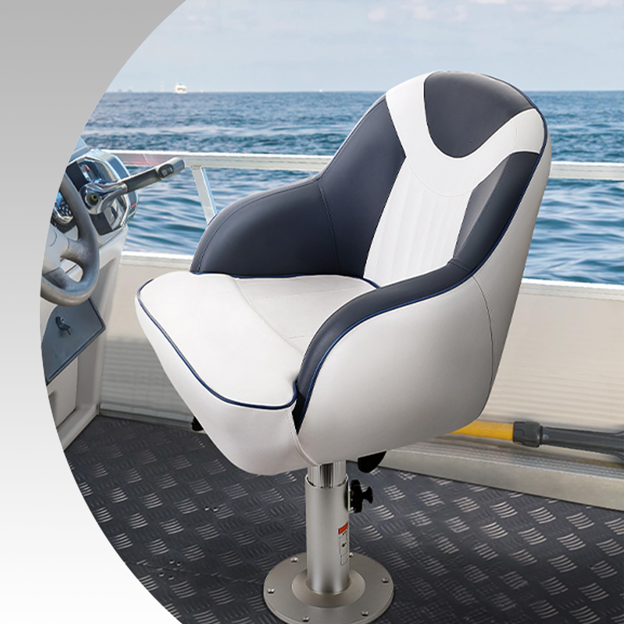 Hotkesa pedestal beside marine seat showing size and scale for fit confirmation
