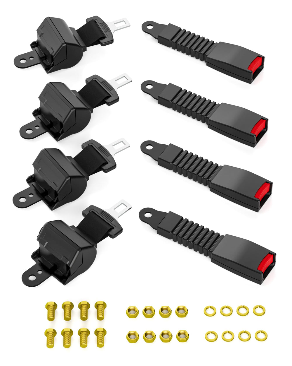 HOWBOW front view of four belts showing complete kit and mounting hardware benefit convenience
